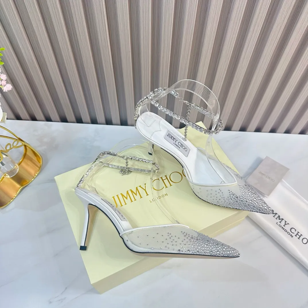 👟👟Ex-factory price 700👟👟 JIMMY CHOO (Jimmy CHOO) 💝💝💝 is a very comprehensive noble fashion lifestyle brand, with a series of women's high-heeled, medium-heeled, flat-heeled sandals with the same strap from major fashion bloggers and celebrities in Hong Kong and the United States.  The Australian pointed toe, round toe and square toe series are simply beautiful. Fall in love with elegance and playful sense of the future. Just by looking at them, you want to own them immediately, but you can really think about a pair of exquisite high heels~~~~~~~~~~~~~~~~~ 💝This series is specially designed for extraordinary and indifferent ladies, thus creating a unique overall effect, Jimmy Choo Design products that inspire women to move forward and show their charm💝💝💝 1⃣️Material: Imported genuine mesh hot diamond 2⃣️Inner: Imported Italian lambskin, super soft and delicate 3⃣️Outsole: Imported Italian original original color genuine leather outsole Heel height 8.5cm (10.0/6.5cm can be made) 4⃣️Code number: 35-39 (34.40.41.42 customized)